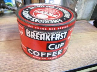 Breakfast Cup Coffee Can 1 Lb Pound Vacuum Packed Store Tin Empty Usa