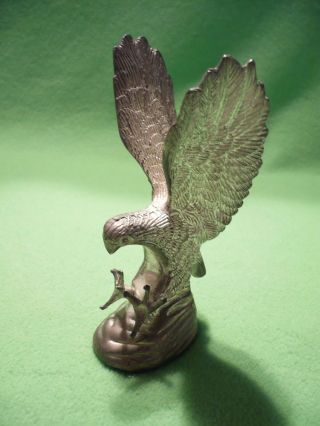 Vintage Silver Colored Cast Metal Eagle Hawk With Outstretched Talons.  Exc Cond.
