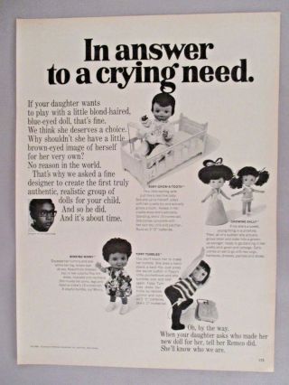 Black Dolls Print Ad - 1968 Winking Winnie,  Tippy Tumbles,  Growing Sally Doll