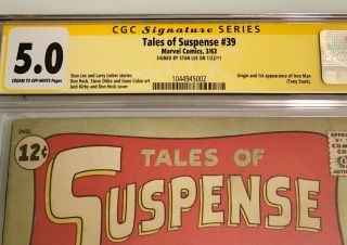 Tales of Suspense 39 CGC 5.  0 Stan Lee Sig Series (C - OW) 1st App Iron Man 2