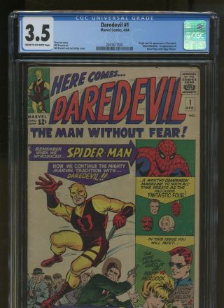 Daredevil 1 Cgc 3.  5 | Marvel 1964 | 1st App/origin Dd,  1st Karen Page & Foggy