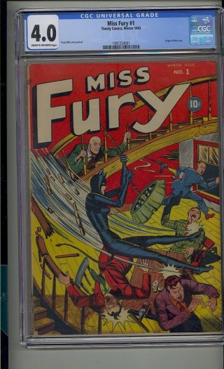Miss Fury 1 Cgc 4.  0 Golden Age Timely Comics