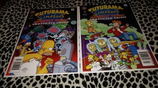 Simpsons Futurama Crossover Crisis 1 & 2 Comic Book Set Rare Htf