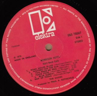 THE DOORS Morrison Hotel - UK Stereo LP on Elektra - Psych Jim Morrison 2