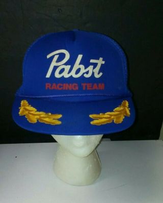 Vtg Pabst Blue Ribbon Beer Racing Team Trucker Hat Adjustable Snapback Mesh Foam