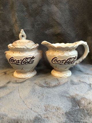 Vintage Coca Cola Sugar Bowl And Creamer Pitcher Coffee Set Tea Set