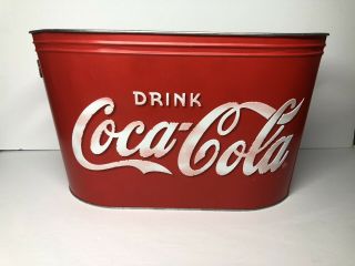 Vintage Coca Cola Galvanized Ice Bucket Party Cooler Tub Red Tin
