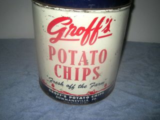 Vintage Collectible Metal GROFF ' S Bowmansville Pa.  Pennsylvania Potato Chip Can 4