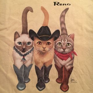 1996 Vintage Western Cats Reno T Shirt - - Front Rear Views - - Bob Harrison Art - - (xl)
