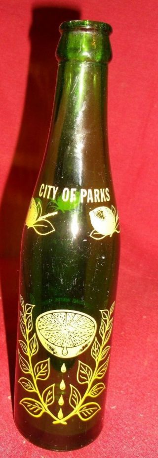 Vintage Soda Bottle City Of Parks Merrill Wi.  7oz.  Green Glass