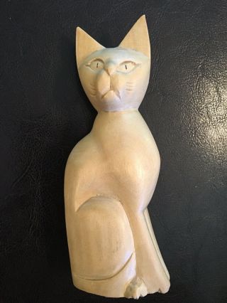 Hand Carved Wood Cat Kitten Feline Figurine Wooden Animal Home Decor