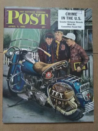 Saturday Evening Post April 7,  1951 Harley Davidson Cover