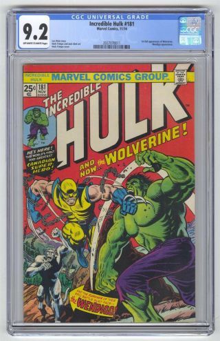 Incredible Hulk 181 Cgc 9.  2 Marvel Comic Mega Key 1st Wolverine