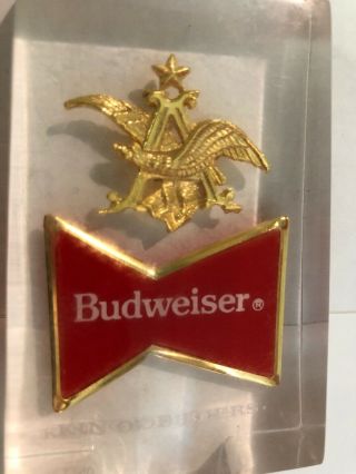 Vintage Budweiser Beer Pull Tap Handle Knob Translucent Clear 4 1/4 " Tall
