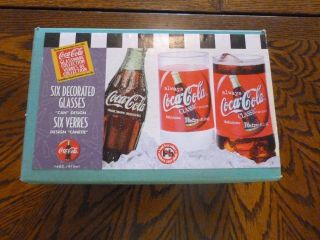 Coca Cola Set Of 6 - 16 Oz.  Drinking Glasses -,  Box - F/s