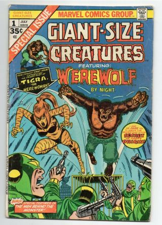 Giant - Size Creatures 1 First Appearance Tigra 1st Print Comic Greer Nelson 1974