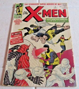 X - Men 1 (1st Appearance & Magneto) 1963: Huge Mega Marvel Key Issue Fr/gd 1.  5