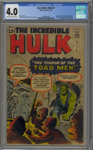The Incredible Hulk 2 1962 Cgc Graded 4.  0 Off White/white Green Hulk Toad Men