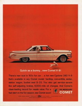 1963 Mercury Comet V - 8 2 - Door Vintage Laminated Ad Art