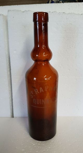 Amber Glass St Rapheal Quinina Bottle With Bulge In Neck Stunning Color