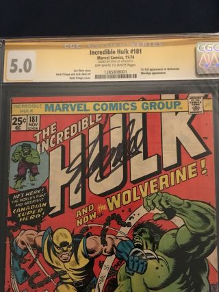 The Incredible Hulk 181 CGC SS 5.  0 Signed Stan Lee (Nov 1974,  Marvel) 2