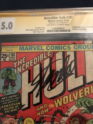 The Incredible Hulk 181 CGC SS 5.  0 Signed Stan Lee (Nov 1974,  Marvel) 3