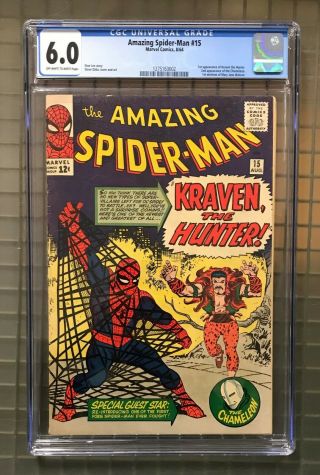 Spider - Man 15 Marvel 1964 Cgc 6.  0 Kraven The Hunter 1st Appearance