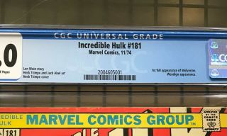 INCREDIBLE HULK 181 Marvel Comics 1974 CGC 5.  0 1st Full Appearance of WOLVERINE 2