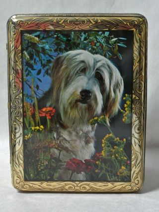 Vintage French Biscuit Candy Tin Box Bearded Collie Sheepdog Sheep Dog