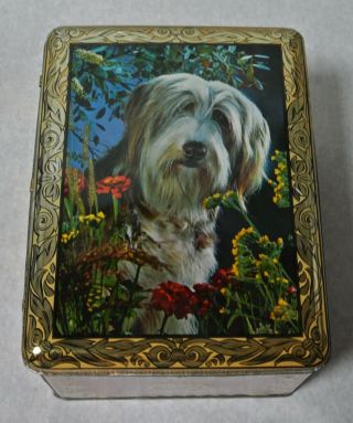 Vintage French Biscuit Candy Tin Box Bearded Collie Sheepdog Sheep Dog 2