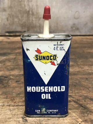 Vintage Sunoco Household Oil Handy Oiler Empty 4 Oz Can Gas Pump Graphic