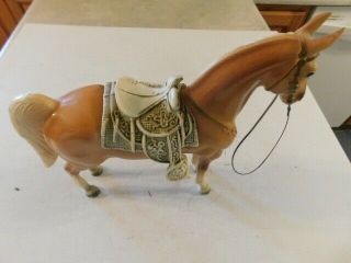 Vintage Lg Breyer? Plastic Palomino Tan Horse & Removable Saddle 10 " Tall Usa