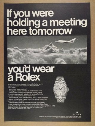 1967 Rolex Datejust Watch Dassault Falcon 20 Jet Photo Vintage Print Ad