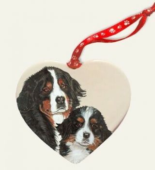Bernese Mountain Dog Porcelain Heart Ornament
