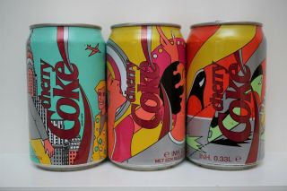 Coca Cola Cherry Coke Cans The Netherlands; 3rd Pop Art 3 Can Set