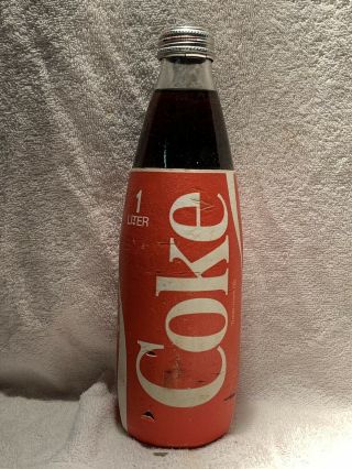 Full 33.  8oz Coca - Cola Foam Label Soda Bottle 1 Liter