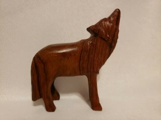 Hand Carved Wood Wooden Ironwood Small Standing Wolf Howling Figurine 4 " Height