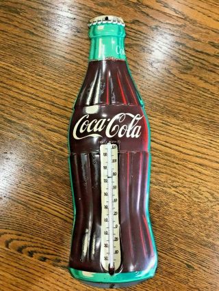 Vintage Robertson Coca Cola Thermometer Coke Bottle Shape Metal Sign 16 "