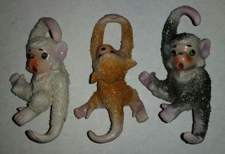Vintage Hanging Monkey Sugared Porcelain 4 " Figurines - Made In Japan - -