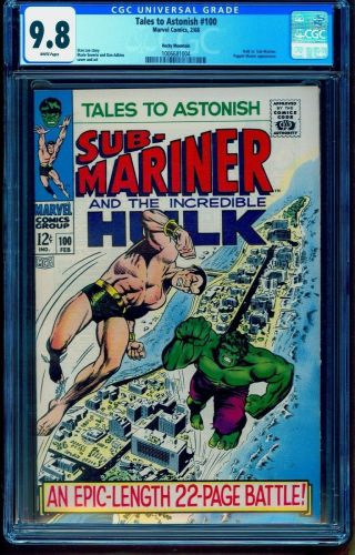 Tales To Astonish 100 Cgc 9.  8 Pedigree 1 Of 1 Top Grade Hulk V Sub - Mariner