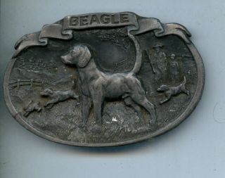 Vintage C&j Inc Beagle Hunting Dog Metal Pewter Finished Belt Buckle 1986