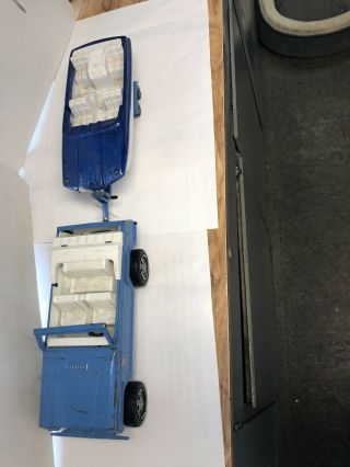 Vintage Blue Tonka Jeep Jeepster With Boat Trailer And Plastic Boat