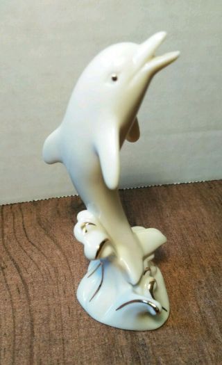 Lenox Porcelain Jumping Dolphin Figurine Retired Htf Accented In Gold Porpoise