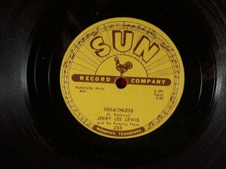 Jerry Lee Lewis Sun 288 " Breathless " On 78 / " Down The Line ",  Vg,