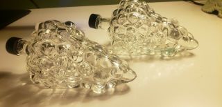 2 Vintage Cluster Of Grapes Shaped Clear Glass Bottle/decanter - Euc