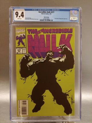 Incredible Hulk 377 3rd Print Cgc 9.  4 And First Print Cgc 9.  4 Both White Pages