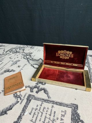 Vintage 1940s Longines Copper Watch Case Presentation Box Metal Red Velvet Lined