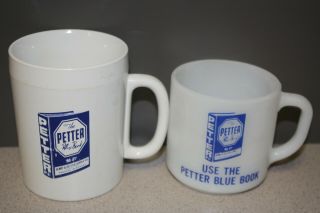 The Petter Blue Book - 2 Advertising Coffee Cups - Thermo - Serv & Milk Glass