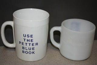 THE PETTER BLUE BOOK - 2 Advertising Coffee Cups - THERMO - SERV & MILK GLASS 2