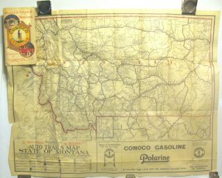 Conoco Auto Trails Map Of The State Of Montana 1922 Includes Yellowstone Map